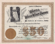Wahoo Water Works stock certificate 1908 (Nebraska)