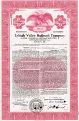 Lehigh Valley Railroad bond certificate 1970s (Pennsylvania) - red