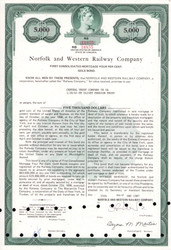 Norfolk and Western Railway $5000 bond 1987 (now Norfolk Southern) 