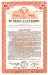 Baltimore Transit Company $100 bond certificate 1960s (Maryland) - now MTA