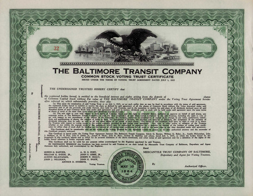 Baltimore Transit Company common stock voting trust certificate 1935 (Maryland)