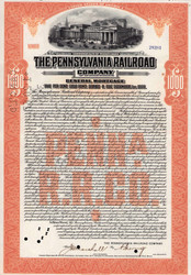 Pennsylvania Railroad Company $1000 gold bond certificate 1918 (Pennsylvania)