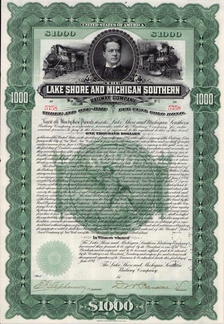Lake Shore and Michigan Southern $1000 gold  bond 1897 (New York)