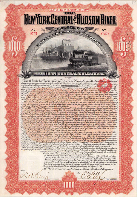 New York Central and Hudson River Railroad $1000 gold bond 1898 (New York)