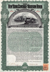 New York Central and Hudson River Railroad $1000 gold bond 1898 (New York) green