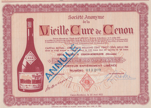 French liqeuer bottler stock certificate