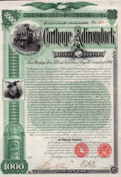 Carthage and Adirondack Railway $1000 bond 1892 (New York)