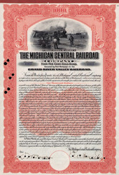 Michigan Central Railroad $1000 4 per cent gold bond certificate 1909 (Michigan) orange