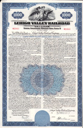 Lehigh Valley Railroad $1000 bond certificate 1949 (Pennsylvania) - blue