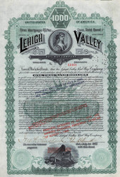 Lehigh Valley Railway $1000 bond certificate 1890 (Pennsylvania) 