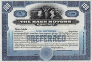Nash Motors Company stock certificate c1919 (Wisconsin) - blue 100 shares