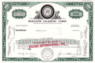 Rollins Leasing Corp stock certificate 1969 (Delaware) - green 100 shares