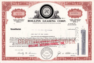 Rollins Leasing Corp stock certificate 1968 (Delaware) - brown