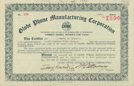 Globe Phone Manufacturing Corporation stock certificate 1930 (Massachusetts) - hearing aids