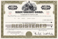 Macy's Credit Corp $10,000 bond certificate 1974 (Delaware) - olive border