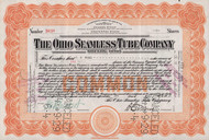 Ohio Seamless Tube  Company stock certificate 1927 (Shelby Ohio) - orange common shares