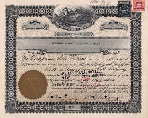 Southern Pennsylvania Bus Company stock certificate 1922 (PA)