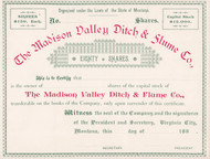 Madison Valley Ditch & Flume Co. stock certificate c1890 (Montana) 
