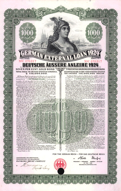 German External Loan 1924 (Dawes-Loan), $1000 Gold Bond