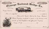 Oswego Railroad Bridge Company stock certificate c1872 (New York)