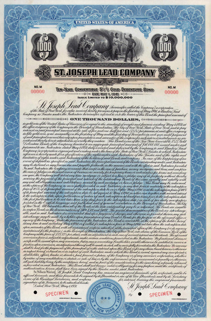 St Joseph Lead Company $1000 specimen bond 1931 (New York) 