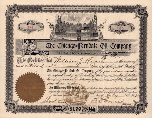 Chicago-Ferndale Oil Company stock certificate 1902 (Arizona, Illinois, California)) 