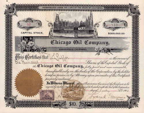 Chicago Oil Company stock certificate 1900 (Bakersfield, California)