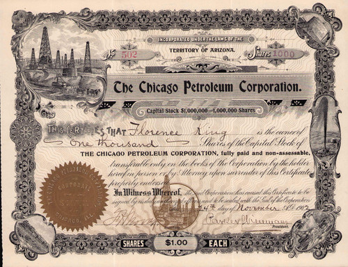 Chicago Petroleum Corporation stock certificate 1902 (Arizona) 