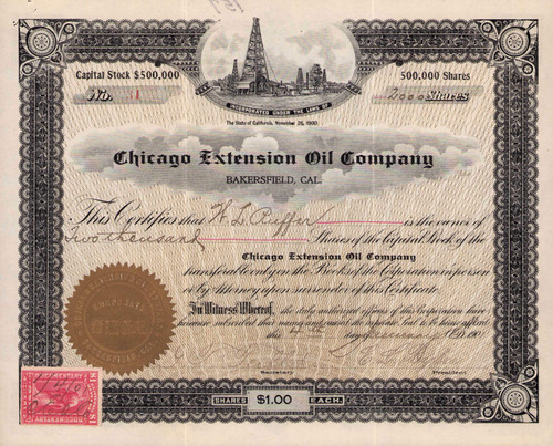 Chicago Extension Oil Company stock certificate 1901 (California)