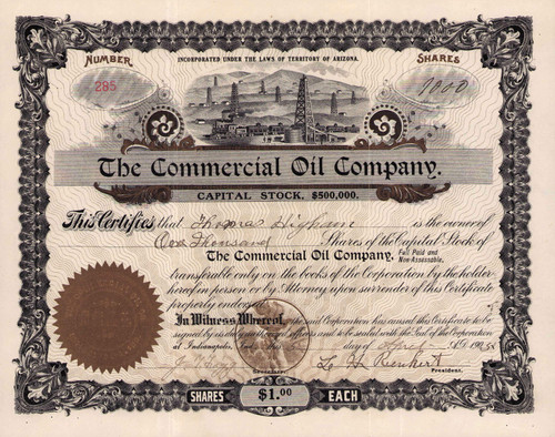 Commercial Oil Company stock certificate 1913 (Arizona)