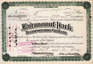 Fairmount Park Transportation Company stock certificate 1899 (Philadelphia PA)