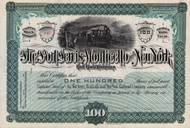 Port Jervis, Monticello, and New York Railroad Company certificate c1887 (New York} - green 100 shares