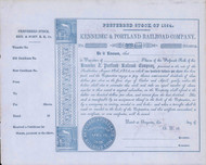 Kennebec & Portland Railroad Company stock certificate c1854 (Maine)