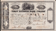 First National Bank of Toledo stock certificate 1865 (Ohio)