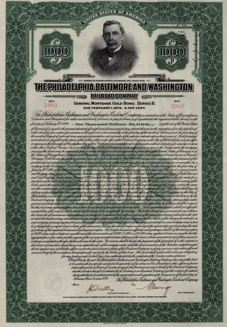 Philadelphia Baltimore and Washington Railroad $1,000 bond 1924 (Pennsylvania)