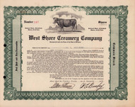West Shore Creamery Company stock certificate 1929 (Pennsylvania)