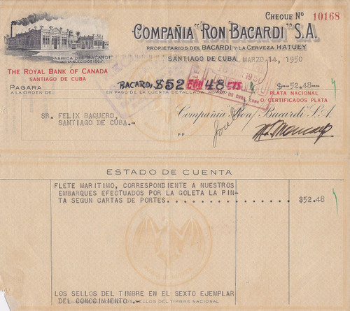 Ron Bacardi (Cuba) check 1950
