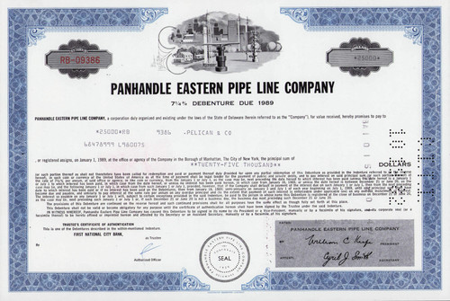 Panhandle Eastern Pipe Line bond certificate 1969 (Oklahoma)