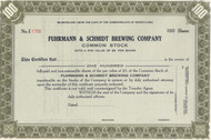 Fuhrmann & Schmidt Brewing Company stock certificate circa 1911