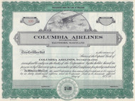Columbia Airlines, Incorporated 1940's stock certificate