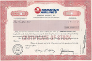 Simmons Airlines, Inc. specimen stock certificate