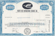 Puerto Rico International Airlines stock certificate 1972 (Puerto Rico regional flights) - blue version