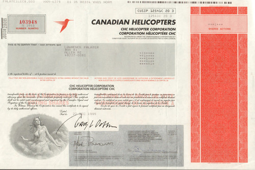 Canadian Helicopters 1999 stock certificate 