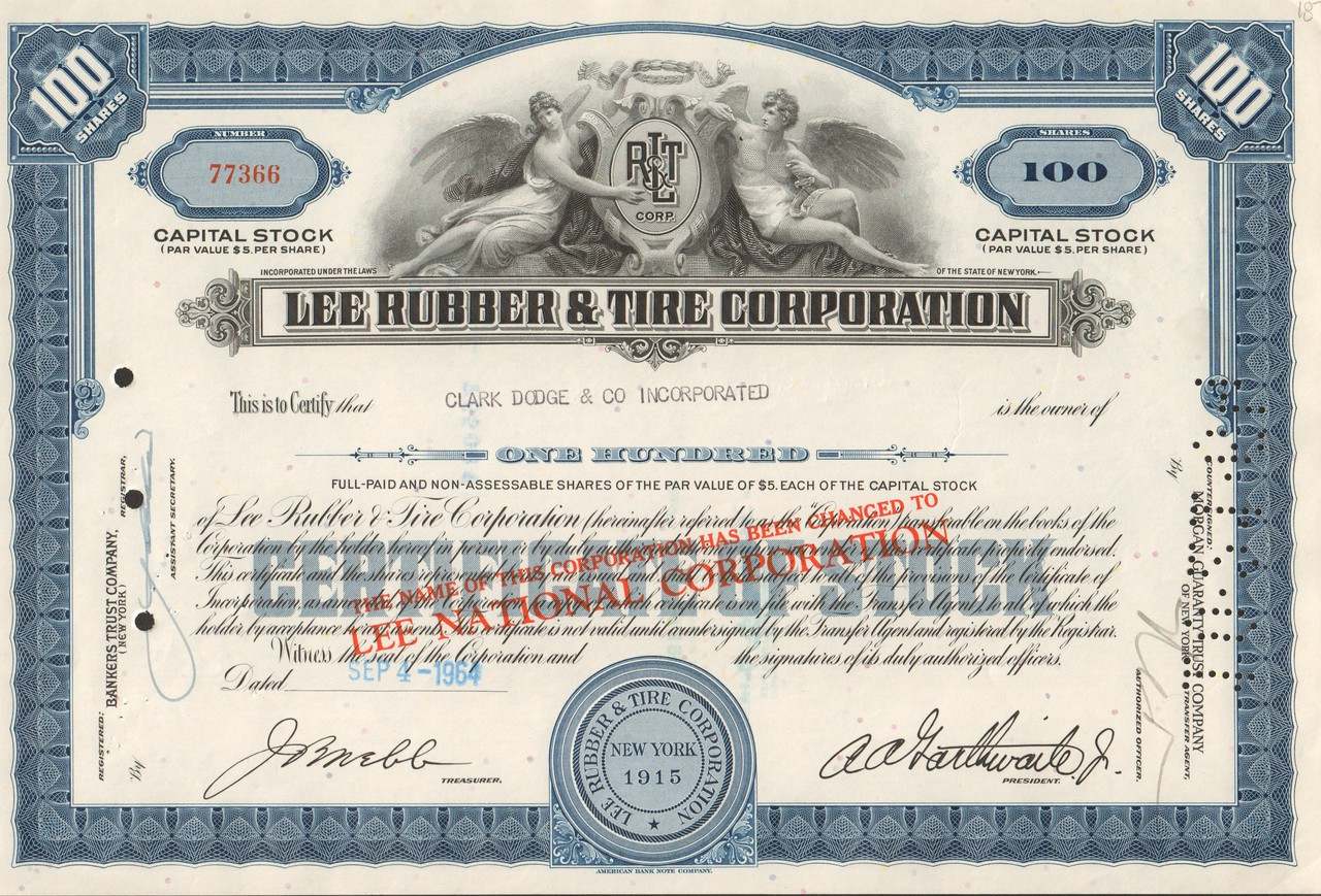 Lee Tire & Rubber Corporation stock certificate 1964