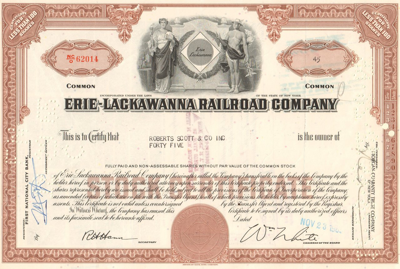 Delaware Lackawanna & Western Railroad Company Stock Certificate Pennsylvania 