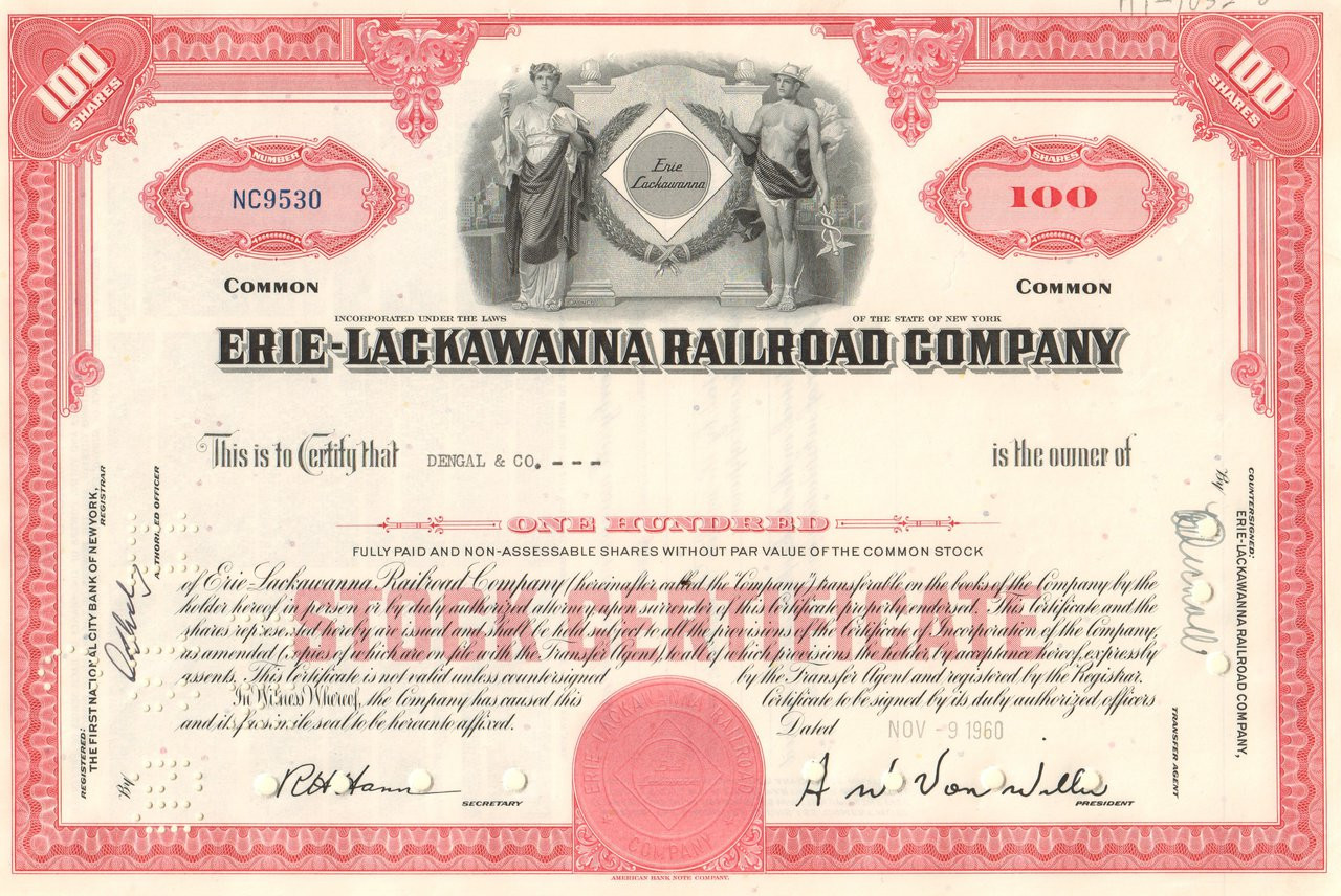 Pittsburgh & Erie Railroad Company Stock Certificate Pennsylvania 