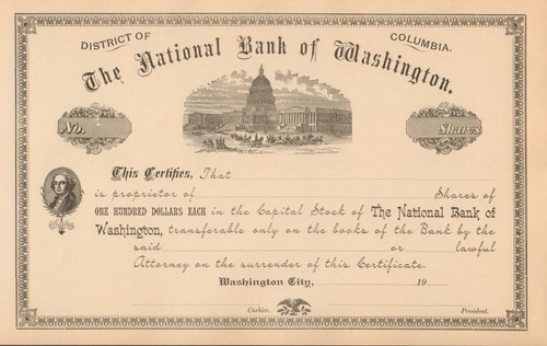National Bank of Washington stock certificate  c1900 (District of Columbia)