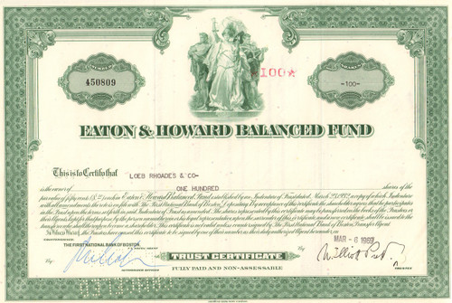 Eaton and Howard Balanced Fund 1969 stock certificate