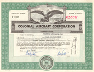 Colonial Aircraft Corporation 1962 stock certificate