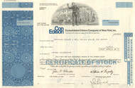 Con Edison Company of New York stock certificate 1970's - blue